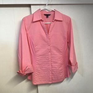 Zac & Rachel Hot pink pleated front blouse button front dress shirt Barbie pink